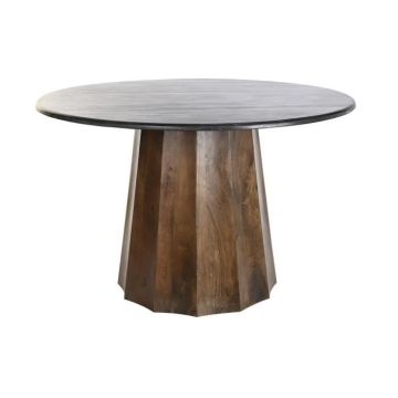 Table de salle à manger - Marbre noir et marron - Bois de manguier - 120 x 120 x 76 cm
