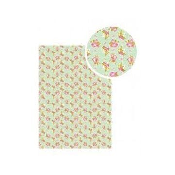 Tissu adhésif A4 vert fleurs rose