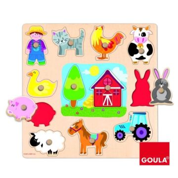 Puzzle en bois Silhouette Ferme - GOULA - 12 pièces - Animaux - Mixte - A partir de 1 an
