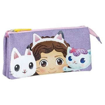 Trousse triple enfant - Cerda - Gabbys Dollhouse - Violet - Zippée - Matériaux écologiques