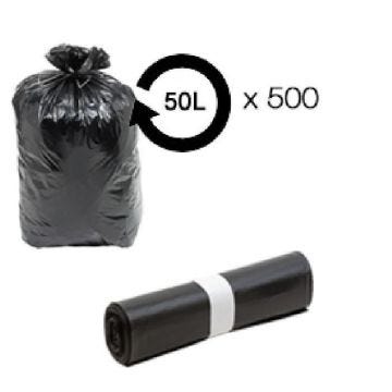 Sacs poubelle noir 50L - 14 microns HD -carton de 500-