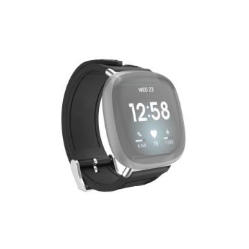 Bracelet Fitbit Versa 3/Sense, bracel. de montre cuir et silic., noir