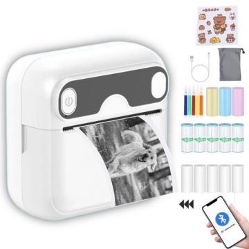 Imprimante Photo Portable 2windeal® Mini Imprimante Instantané sans Fil avec 13 Rouleaux 5 Stylo Papier PR Photo Étiquettes Memo