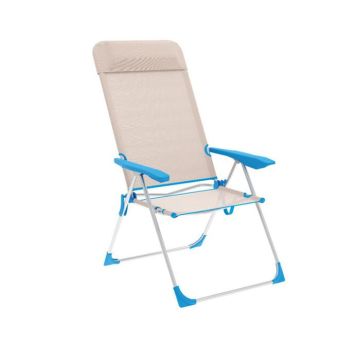 Chaise de Plage Pliable Rayures Bleu Beige - Marbueno