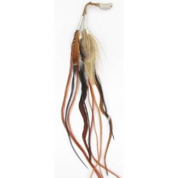 Barrette à cheveux - Ruby Feathers - Multicolore - Plume de coq - Cône en étain et laiton - 27 cm
