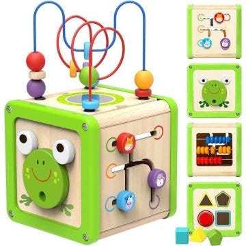 Cube d'activités Jouets en bois - Labyrinthe à perles, trieur de formes et reconnaissance des couleurs