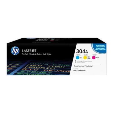 HP 304A pack de 3 toners LaserJet cyan/magenta/jaune authentiques (CF372AM) pour HP Color LaserJet CM2320/CP2025
