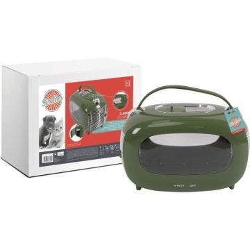 Caisse de transport - M PETS - SIXTIES Classic - Poignée - Bandoulière - Ouverture latérale - 5 kg max - Vert