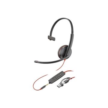 Micro-casque filaire HP Inc. Poly Blackwire 3215 sur-oreille jack 3,5mm, USB-C