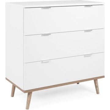 Commode Göteborg - 3 tiroirs - Décor chêne sonoma Blanc - Scandinave - L 79,8 x P 40 x H 86,5 cm