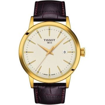 Bracelet cuir et tissu homme - TISSOT - Montre Tissot Classic Dream cuir marron - Couleur de la matière:Jaune