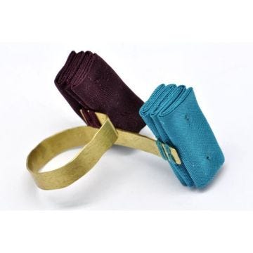 Bague décalée Soie bordeaux et turquoise - Tegumenti Bleu - Femme - Réglable