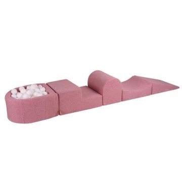 MeowBaby® Aire De Jeux en Mousse BOUCLE Rose 4 éléments avec piscine à balles 57x45x30cm Blanc