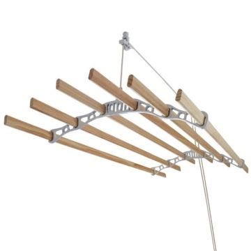 Etendoir à Linge Suspendu de 1,8 Mètre, 6 Lattes en Pin, Supports & Poulie Blanc