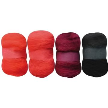 4 Pelotes de Laine Cardée - Rouges