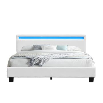 angel - Solide et Confortable Lit 160x200 avec Sommier Tte de Lit avec Eclairage LED Couleur BLANC Pieds en 10 cm