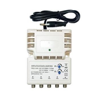 AMPLIFICATEUR TNT BLINDE 4 SORTIES ampli d'intérieur antenne tv 220V Gain 10 à 25dB