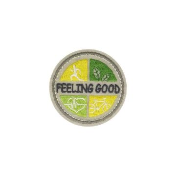 Ecusson thermocollant FEELING GOOD fond gris 5x5cm