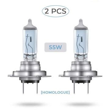 2X Ampoules H7 Avant Phares et Croisement - 55W Homologué Blanc 12V Couleur 5500K - Lampe Ampoule Halogène Véhicule Feux