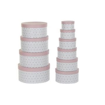 jeu de boîtes de rangement empilables rond rose carton