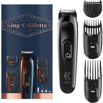 Tondeuse à barbe KING C. GILLETTE avec 3 sabots interchangeables et lames affûtées