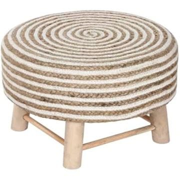 Repose-Pieds - HOME ESPRIT - Jute et Bois d'Eucalyptus - 50x50x30 cm - Multicolore - Salon