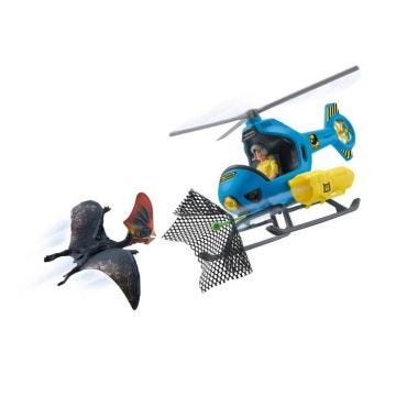 Attaque aérienne, Coffret schleich avec 1 hélicoptère, 1 figurine humaine et 1 dinosaure tapejara, Ensemble de Jouets