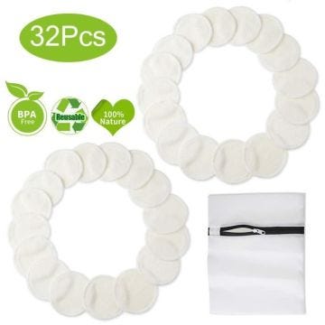 ANDERK 32 Pièces Tampons Démaquillants Lavable Bio en Bambou Réutilisables, Coton Biologique Microfibre Visage Nettoyage Coton De