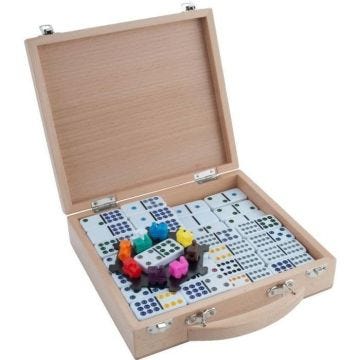 Jeu de dominos familial - ENGELHART - Dominos train mexicain Double 12 - Coffret en bois - 91 pièces colorées