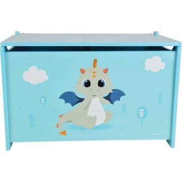 Coffre à jouets en bois LEON LE DRAGON - FUN HOUSE - ± 40 x 58 x 36 cm - Bleu