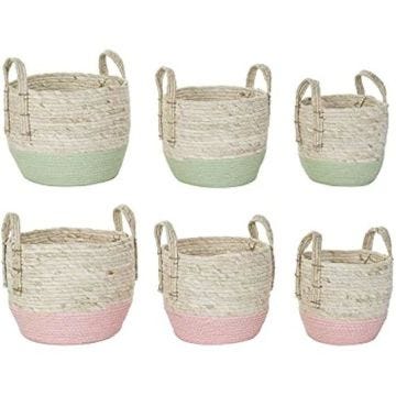 Paniers en fibre naturelle - DKD HOME DECOR - Lot de 2 - Couleur verte - Dimensions 30x30x32 cm - Montage facile