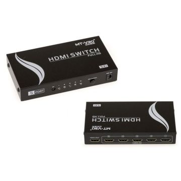 Switch HDMI 5 PORTS COMPACT - AVEC TELECOMMANDE Boitier Métal - Switch Auto-Alimenté