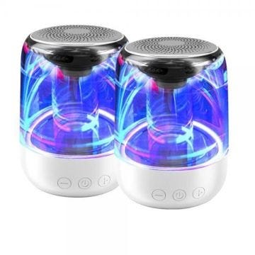 Paires d'enceintes bluetooth et lecteur micro SD,Puissance : 5W par enceintes,Réponse en fréquence: 100Hz - 20 KHz,Distance de porté