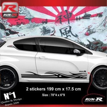 2 stickers bas de caisse pour PEUGEOT 208 et 207 - Tribal Noir