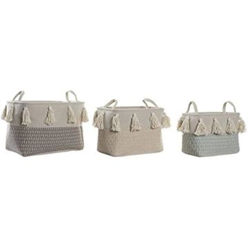 Ensemble de paniers - DKD Home Decor - Standard - Beige et gris - Polyester - 30x30x30 cm