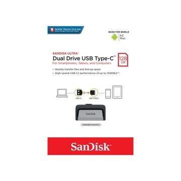Clé USB SANDISK Ultra Dual - 128Go - USB 3.1/USB-C - Gris