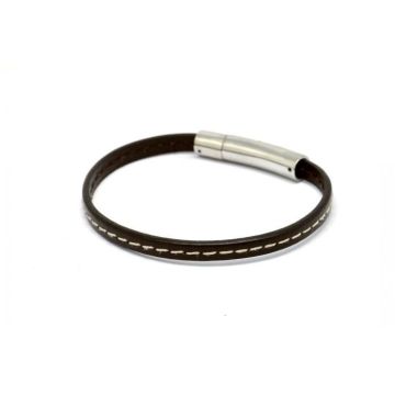 Bracelet en cuir chocolat avec surpiqûre et fermeture magnétique - MagNum - Declic Single Piqué S - Homme