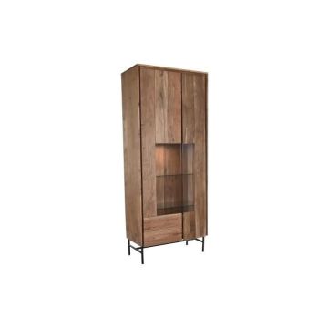 vaisselier style moderne verre, acacia marron 80 cm - Couleur:MARRON