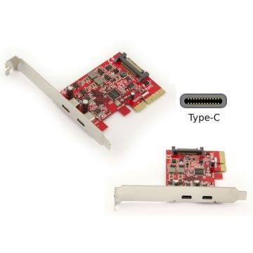 Carte contrôleur PCIe USB 3.1 SuperSpeed + 10G 2 ports type C avec équerres LOW ET HIGH PROFILE
