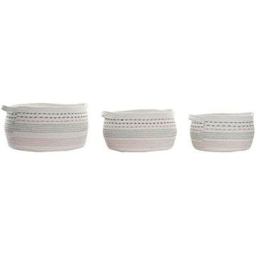 Ensemble de paniers - DKD Home Decor - Standard - Coton - Blanc, Noir, Orange - 52x43x25 cm
