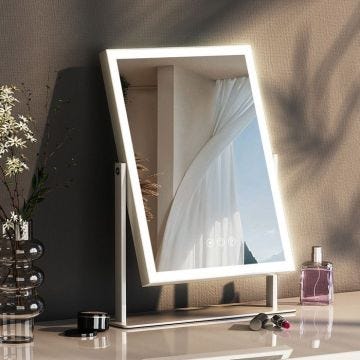 FENCHILIN Hollywood Miroir de maquillage - 3 Couleurs Barre lumineuse LED/Contrôles Tactiles - Loupe 10x Détachable - 30*41cm Blanc