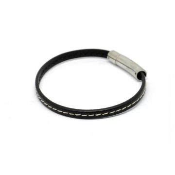 Bracelet en cuir noir avec surpiqûre et fermeture magnétique - MagNum Declic Single Piqué M