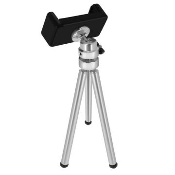 Mini Trépied Smartphone Métal Pieds Extensibles Rotatif 360° - LINQ - Gris Argent - Poids max 2kg