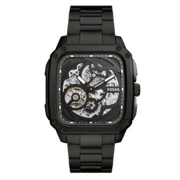 Bracelet acier homme - FOSSIL - Montre Fossil automatique Inscription acier noir - Couleur de la matière:Noir