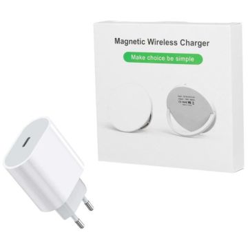 Pack Adaptateur Secteur 20W + Chargeur rapide a induction 15W pour iPhone 14 / 13 / 12 / 11 / PRO / MAX MINI Little Boutik® Blanc