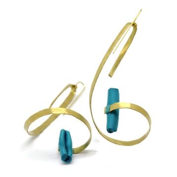 Boucles d'oreille soie XL Turquoise - Tegumenti Bleu - Pendant - Crochet
