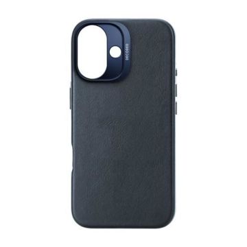 Coque pour iPhone 16 Antichocs en Cuir Compatible MagSafe Decoded Bleu
