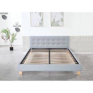 Solide et Confortable Lit avec Sommier Tte de Lit Capitonnee Couleur GRIS 180x200