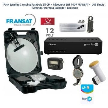 Pack Satellite Camping Parabole 35 CM + Récepteur SRT 7407 FRANSAT + LNB Single + Satfinder Pointeur Satellite + Boussole