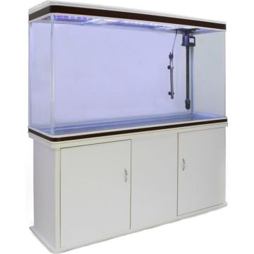 Aquarium à bords Blanc et Noisette de 300 Litres - MonsterShop - Meuble de Support Blanc - PRISE EUROPÉENNE